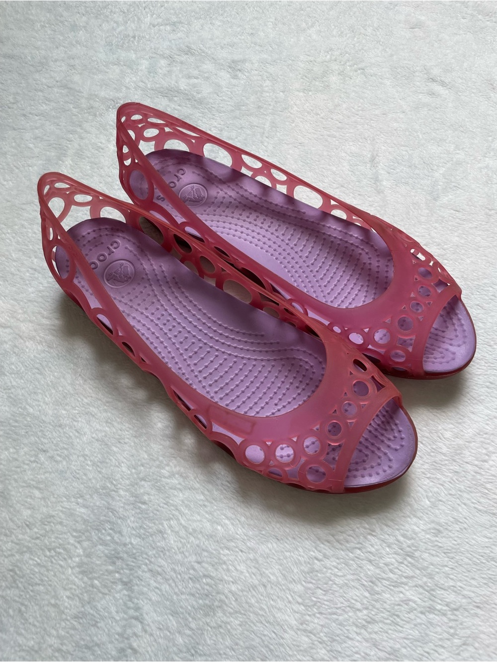 CROCS Women's Pink and Lavender Cutout Ballet Flats